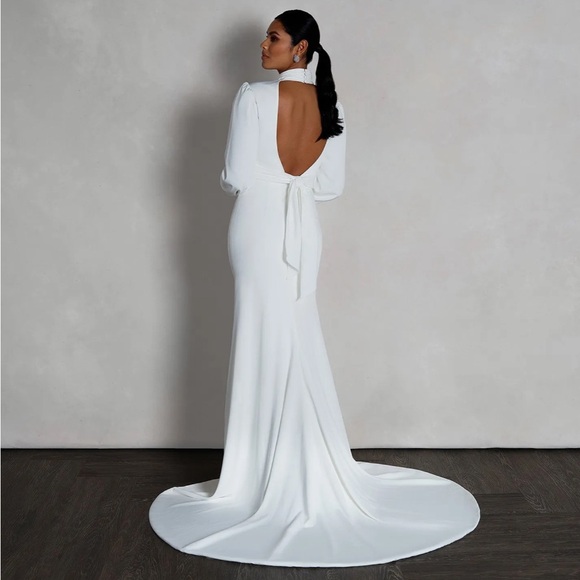 Justin Alexander High Neck Long Sleeve Fit and Flare Wedding Dress - Picture 2 of 9